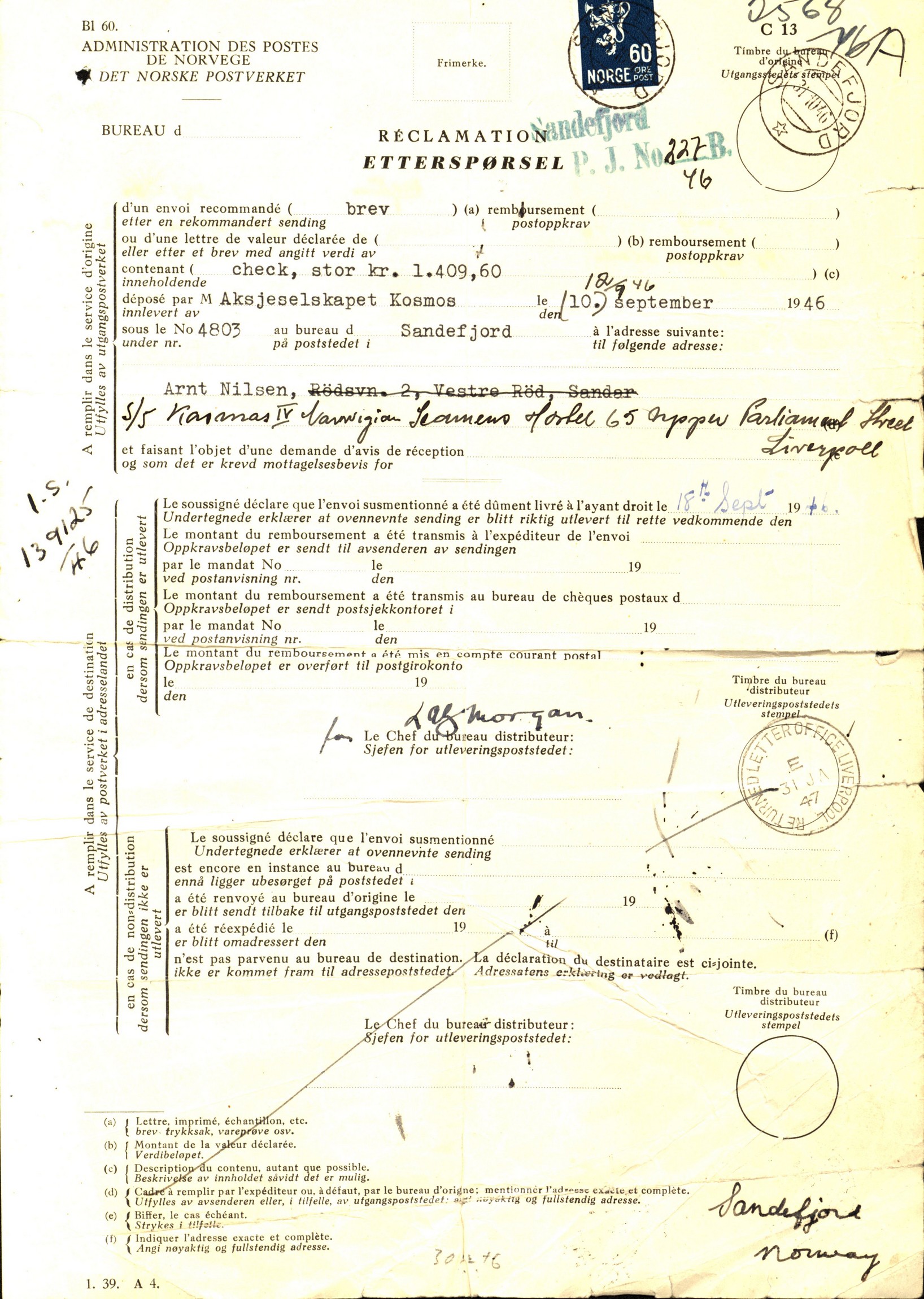 Trekkoppgjør - AS Kosmos