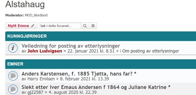 Etterlysning Alstahaug- klipp fra Slektsforum Slekt og Data