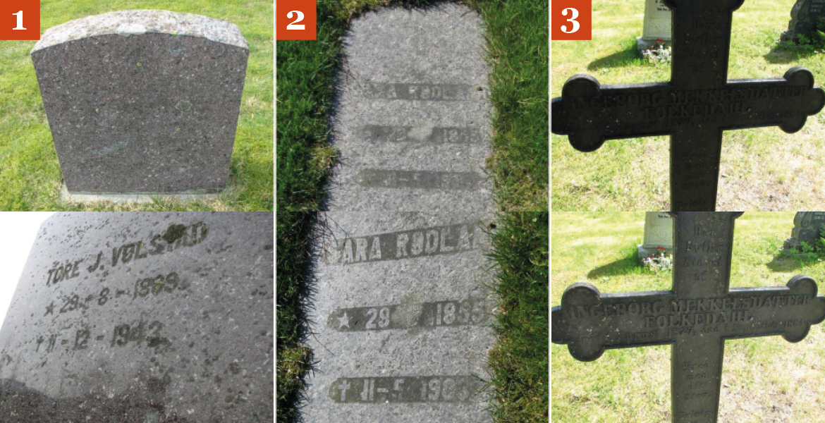 Eksempler på utydelig tekst på gravminner